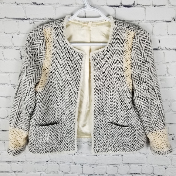 MYSTREE | open front zigzag & lace blazer jacket - Picture 1 of 7
